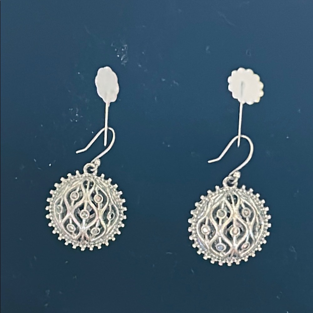 Sterling Silver Dangle sphere with crystals Earrings made in Italy.